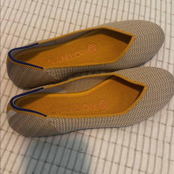 Rothy’s Women’s Sz 5.5 Gray Mustard White Herringbone Design Slip On Flats Round - Picture 2 of 13